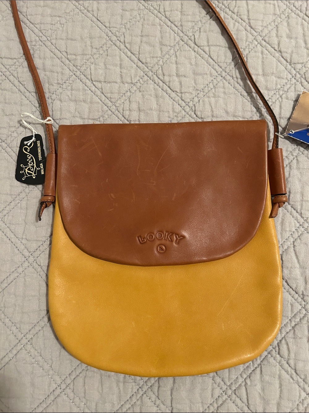 Looky Vintage (Spain)Two-Tone Brown and Mustard Crossbody Bag